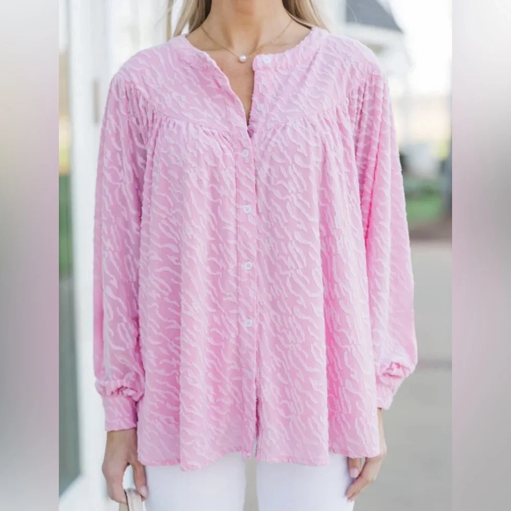 NWT Shop the Mint Pink & White Flowy Babydoll Blouse Tunic | Size Small